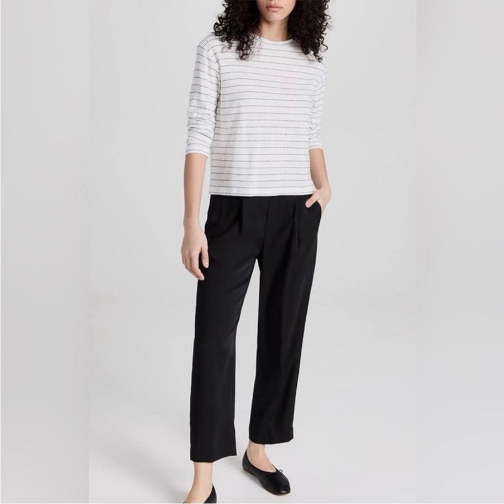 Vince Pull On Elastic Waist Faux Closure High Waist Semi-Satin Black Pants